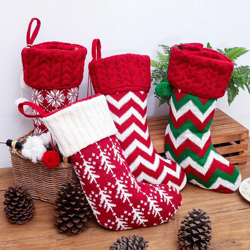 Knitted Christmas Stocking Socks Sack New Year Gift