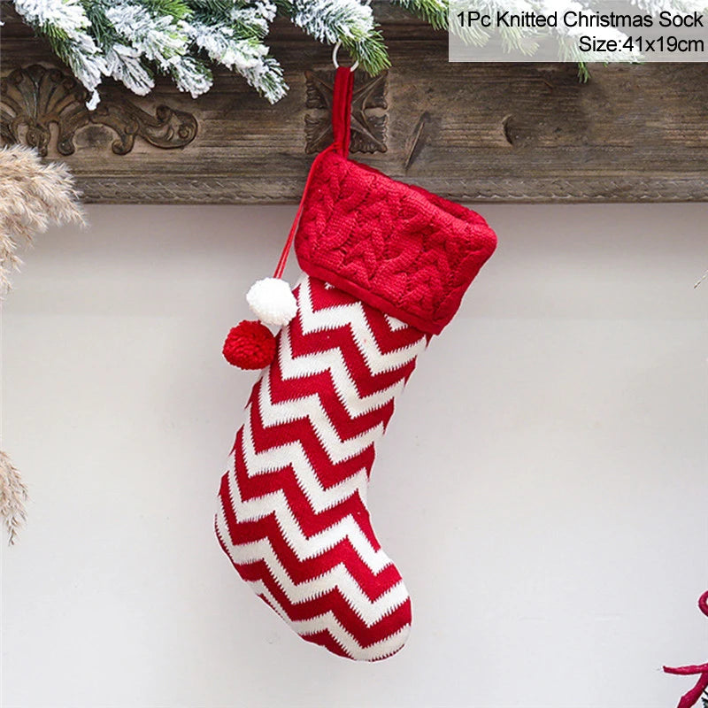 Knitted Christmas Stocking Socks Sack New Year Gift