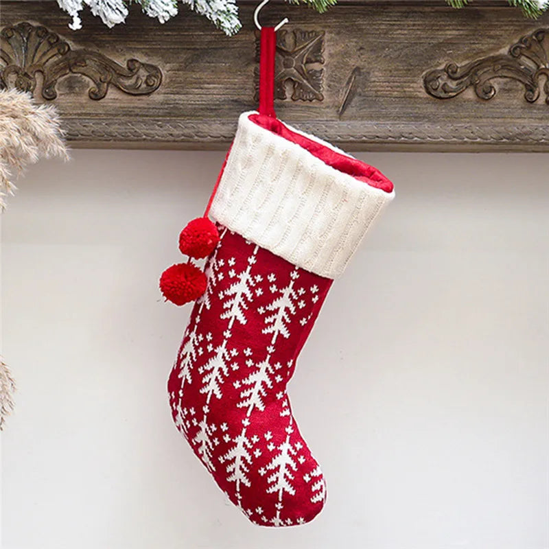 Knitted Christmas Stocking Socks Sack New Year Gift