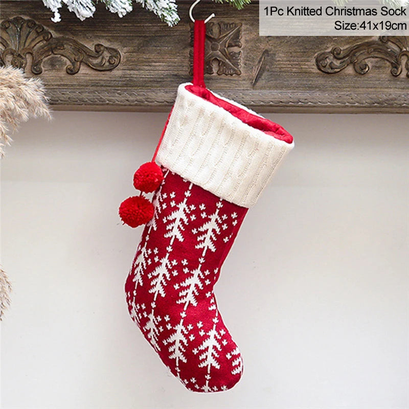 Knitted Christmas Stocking Socks Sack New Year Gift
