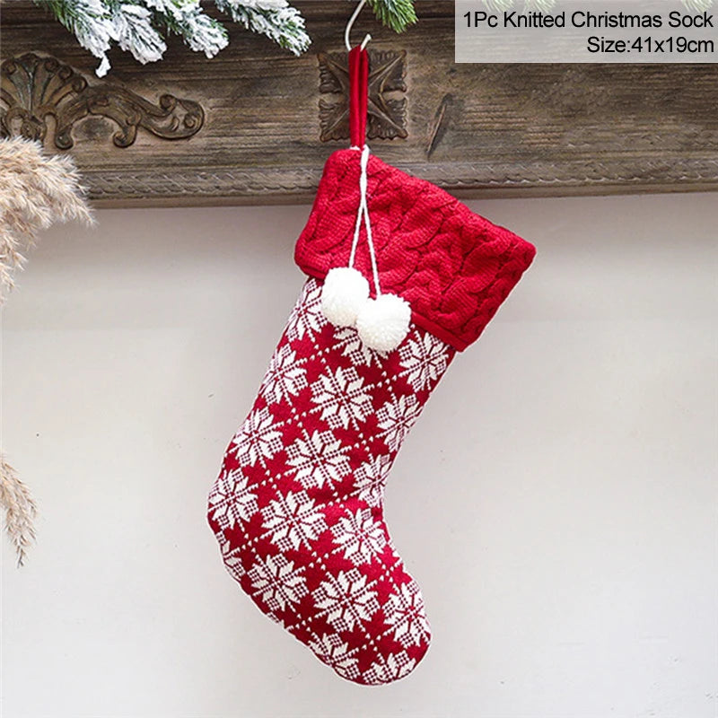 Knitted Christmas Stocking Socks Sack New Year Gift