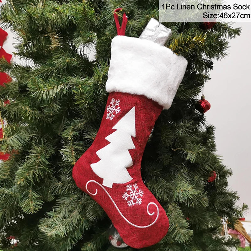 Knitted Christmas Stocking Socks Sack New Year Gift