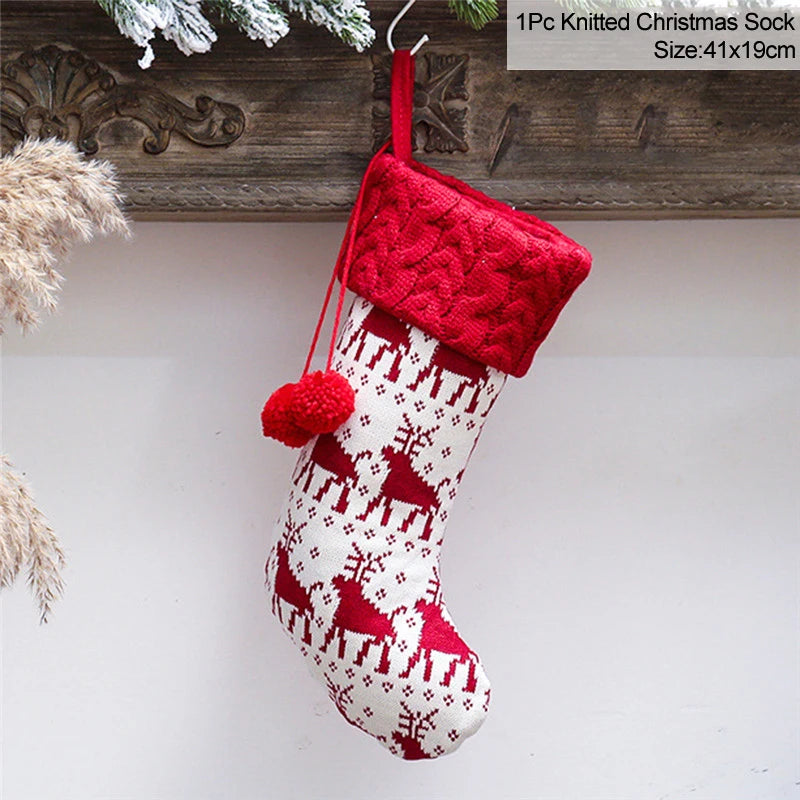 Knitted Christmas Stocking Socks Sack New Year Gift