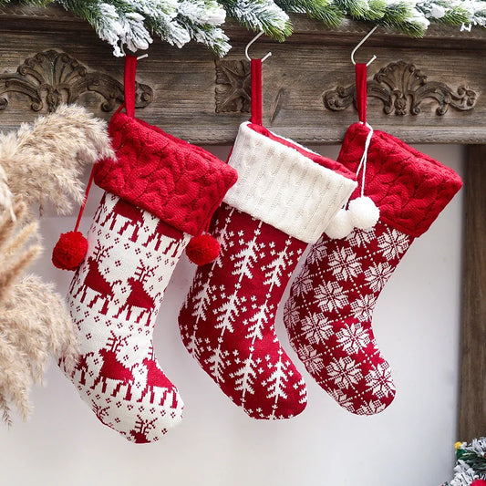 Knitted Christmas Stocking Socks Sack New Year Gift