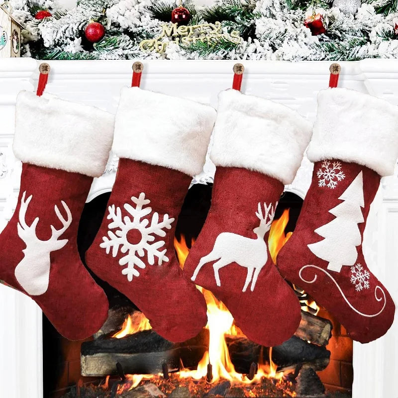 Knitted Christmas Stocking Socks Sack New Year Gift