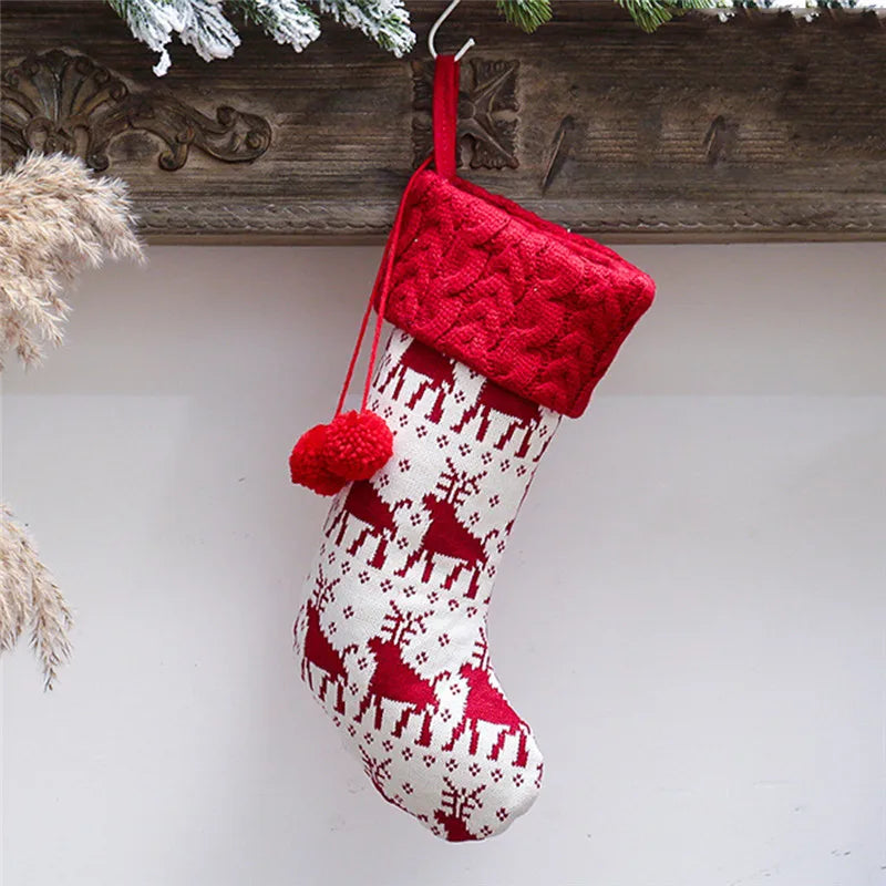 Knitted Christmas Stocking Socks Sack New Year Gift