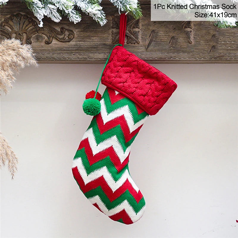 Knitted Christmas Stocking Socks Sack New Year Gift