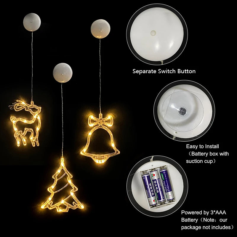Christmas LED Light Snowflake Santa Deer Hanging Sucker