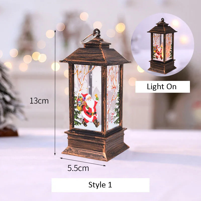 Santa Claus Snowman Lantern Light Merry Christmas