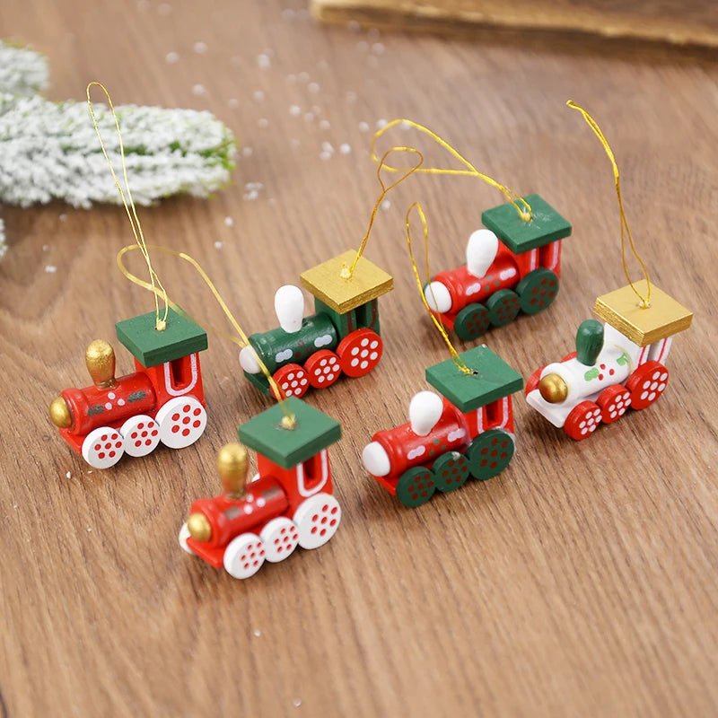 Wooden Train Pendants Christmas Tree Mini Hanging Doll Ornaments