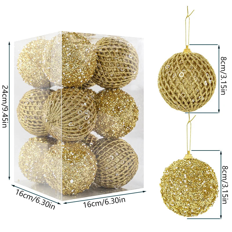 Christmas Tree Balls Ornament Big Glitter White Red Xmas