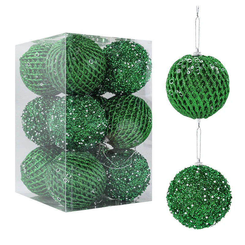 Christmas Tree Balls Ornament Big Glitter White Red Xmas