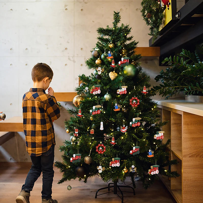 Wooden Train Pendants Christmas Tree Mini Hanging Doll Ornaments