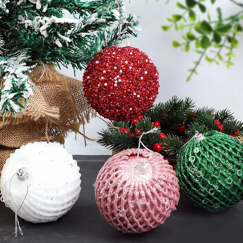 Christmas Tree Balls Ornament Big Glitter White Red Xmas