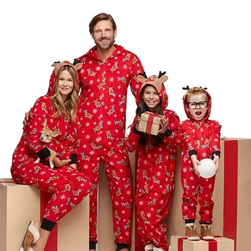 Christmas Matching Outfits for Family Elk Ear Hooded One-Piece