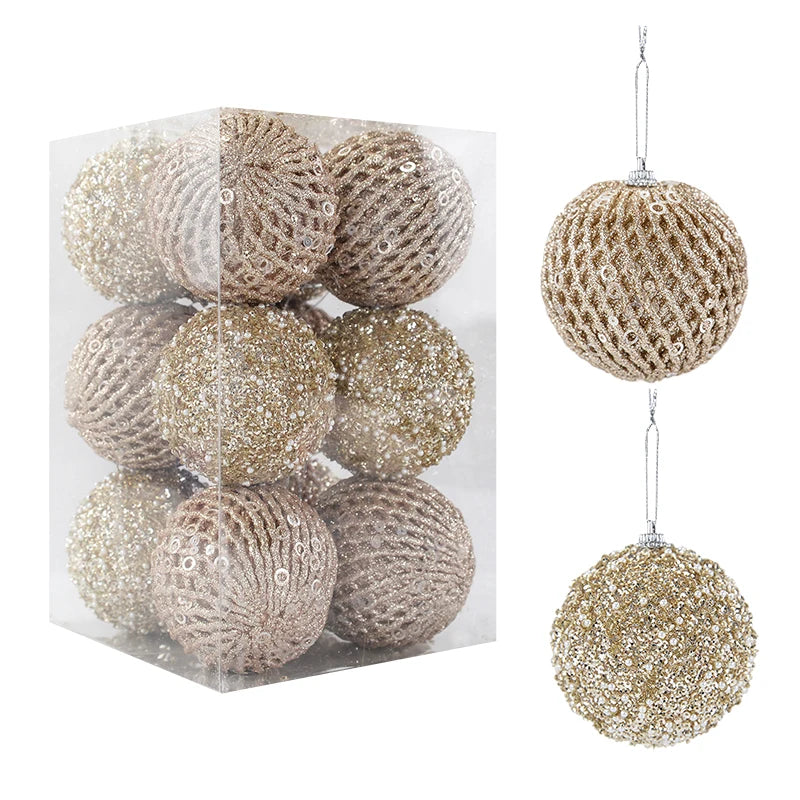 Christmas Tree Balls Ornament Big Glitter White Red Xmas