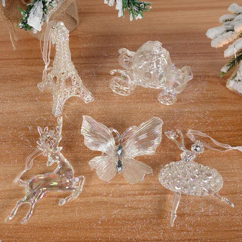 Christmas Tree Acrylic Elk Angel Doll Bell Hanging Ornaments