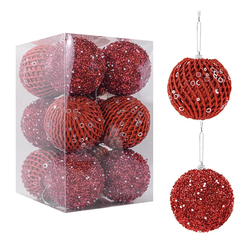 Christmas Tree Balls Ornament Big Glitter White Red Xmas