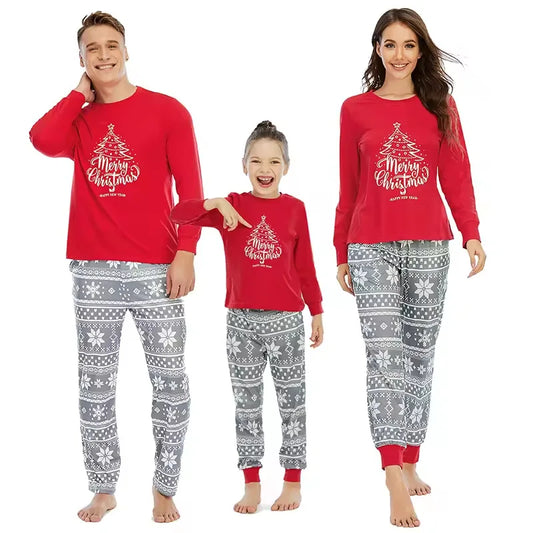 Merry Christmas Print Pajamas Set for Family Mom Dad Kids