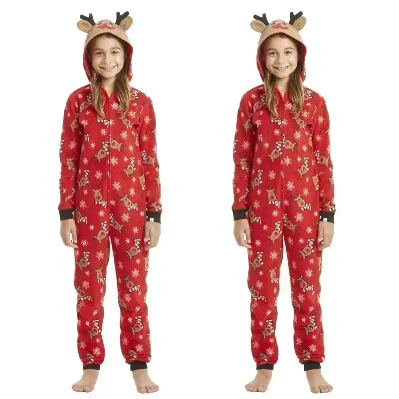 Christmas Matching Outfits for Family Elk Ear Hooded One-Piece