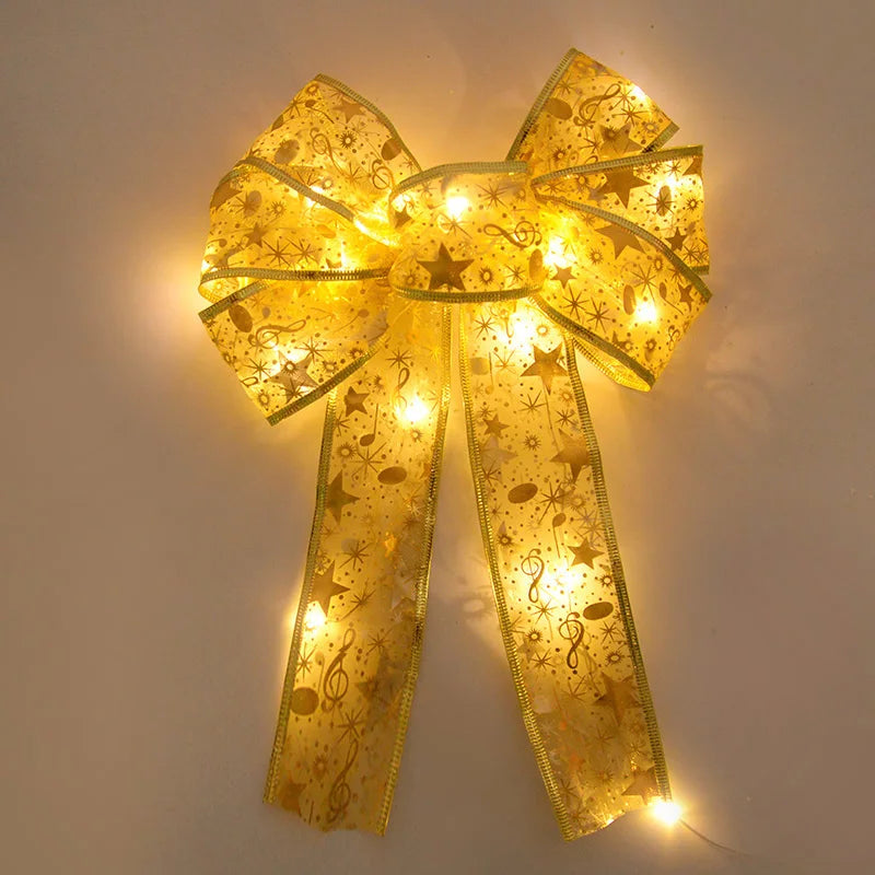 Xmas Tree LED Light Bow Ribbon Christmas Decorations
