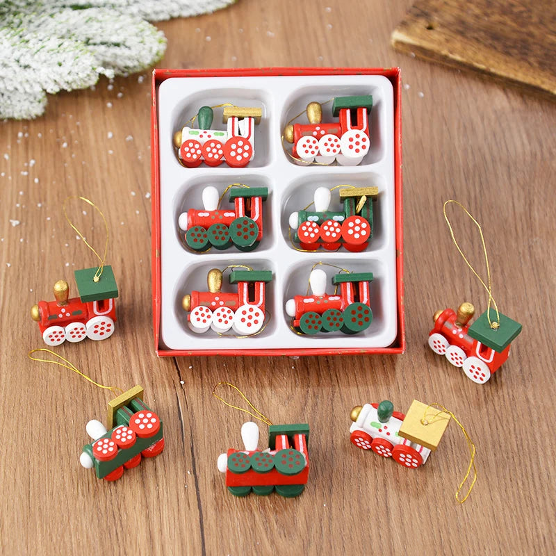 Wooden Train Pendants Christmas Tree Mini Hanging Doll Ornaments
