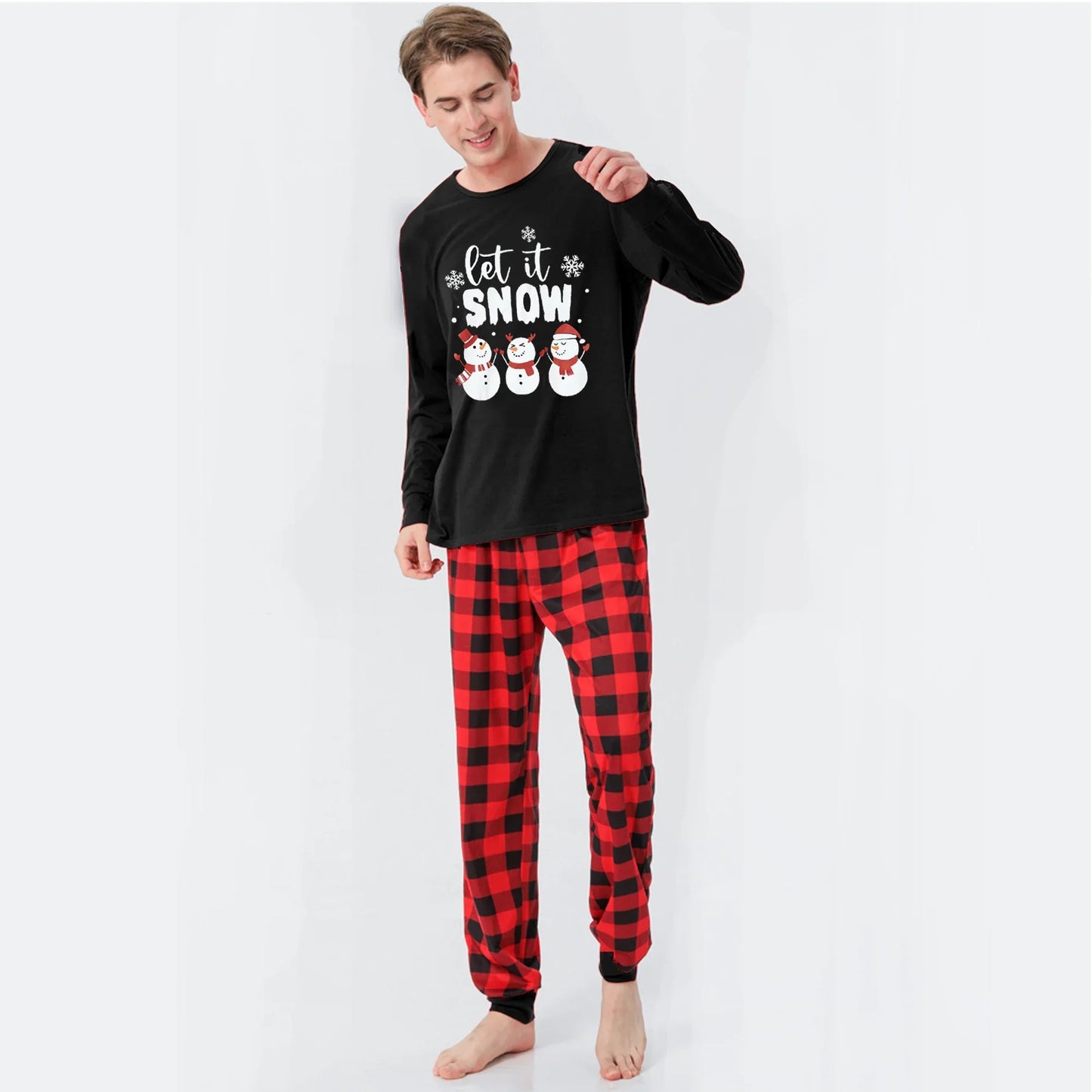 Christmas Pajamas Set Let It Snow Cartoon Print