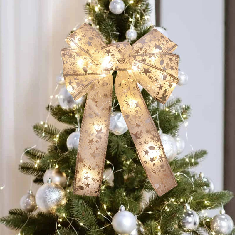 Xmas Tree LED Light Bow Ribbon Christmas Decorations