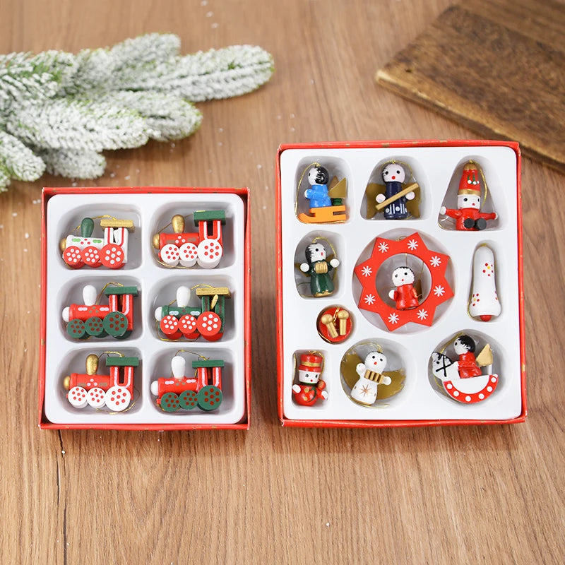 Wooden Train Pendants Christmas Tree Mini Hanging Doll Ornaments