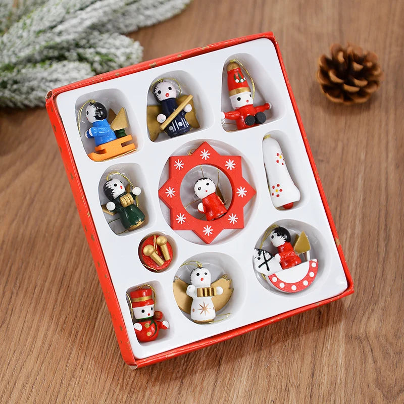 Wooden Train Pendants Christmas Tree Mini Hanging Doll Ornaments