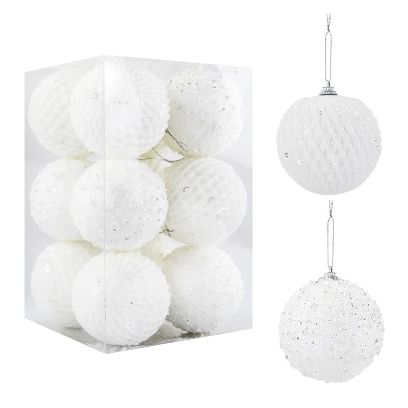 Christmas Tree Balls Ornament Big Glitter White Red Xmas