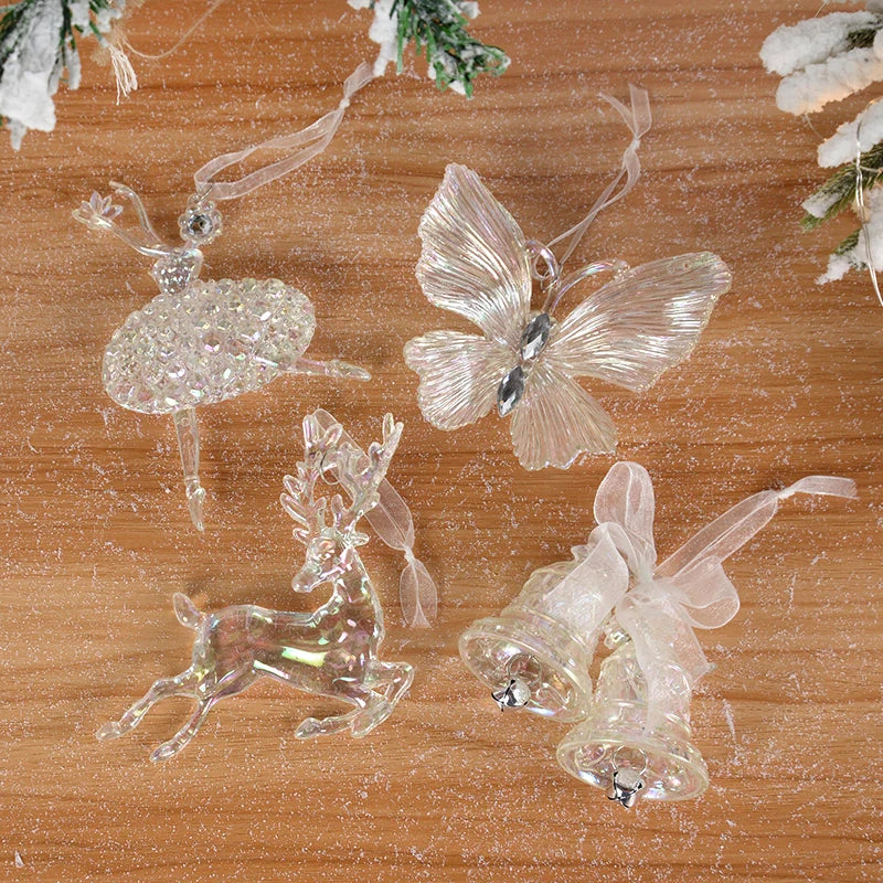 Christmas Tree Acrylic Elk Angel Doll Bell Hanging Ornaments