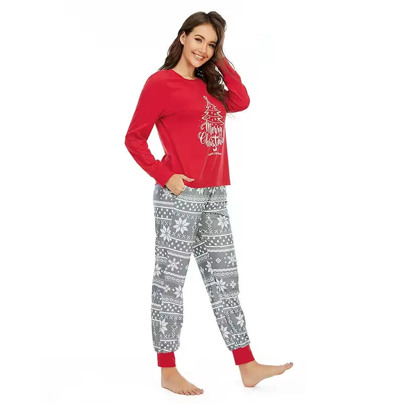 Merry Christmas Print Pajamas Set for Family Mom Dad Kids