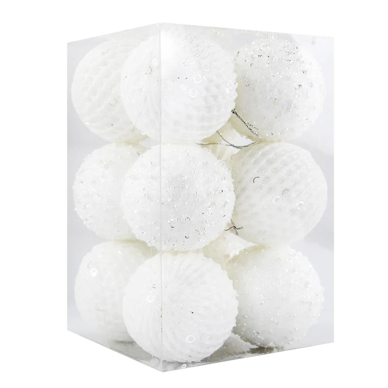 Christmas Tree Balls Ornament Big Glitter White Red Xmas