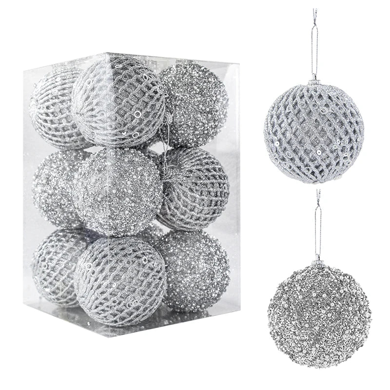 Christmas Tree Balls Ornament Big Glitter White Red Xmas