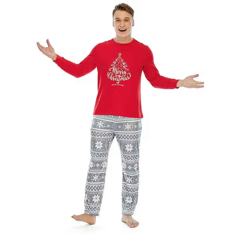 Merry Christmas Print Pajamas Set for Family Mom Dad Kids