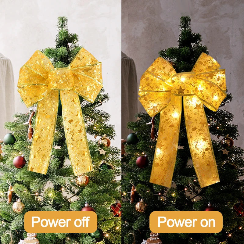 Xmas Tree LED Light Bow Ribbon Christmas Decorations