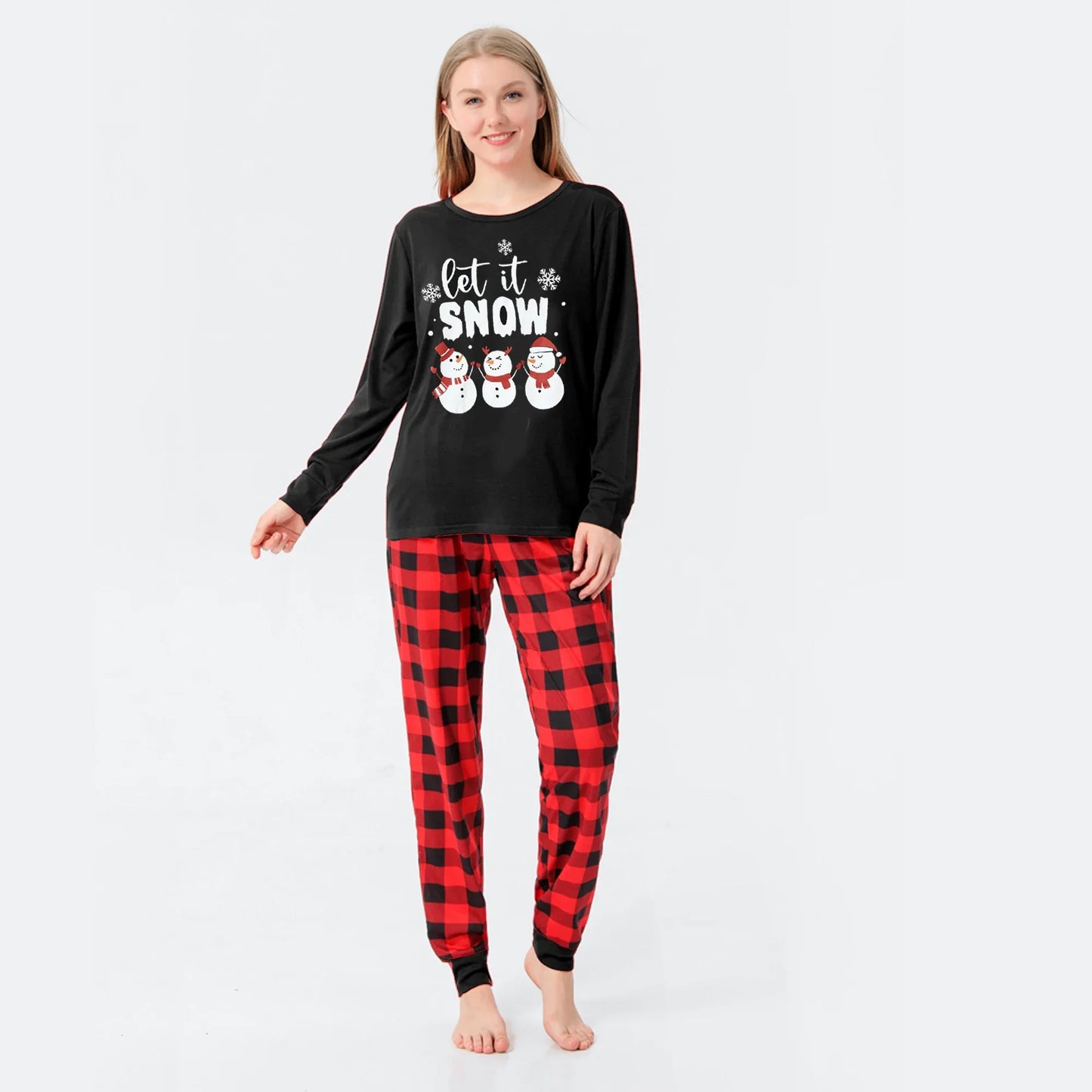 Christmas Pajamas Set Let It Snow Cartoon Print