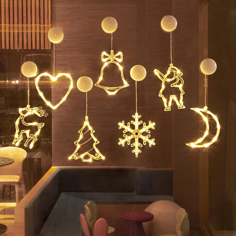 Christmas LED Light Snowflake Santa Deer Hanging Sucker