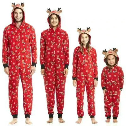 Christmas Matching Outfits for Family Elk Ear Hooded One-Piece