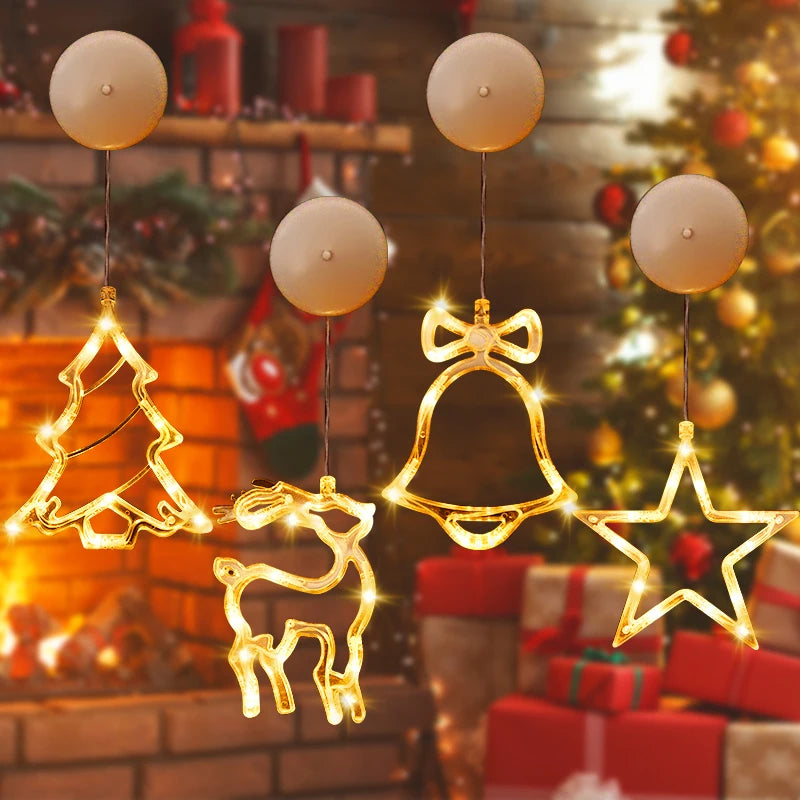 Christmas LED Light Snowflake Santa Deer Hanging Sucker