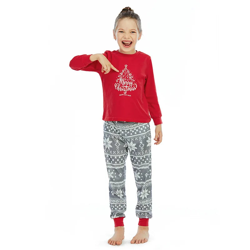 Merry Christmas Print Pajamas Set for Family Mom Dad Kids