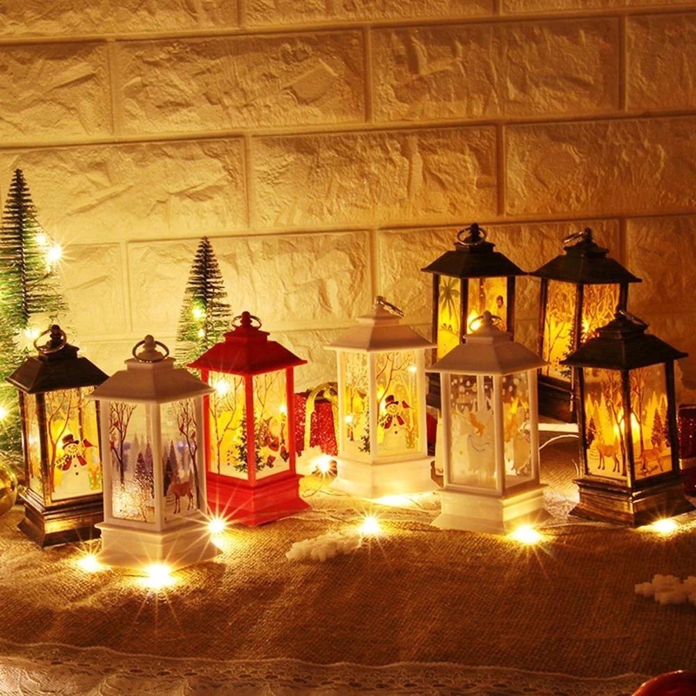 Santa Claus Snowman Lantern Light Merry Christmas