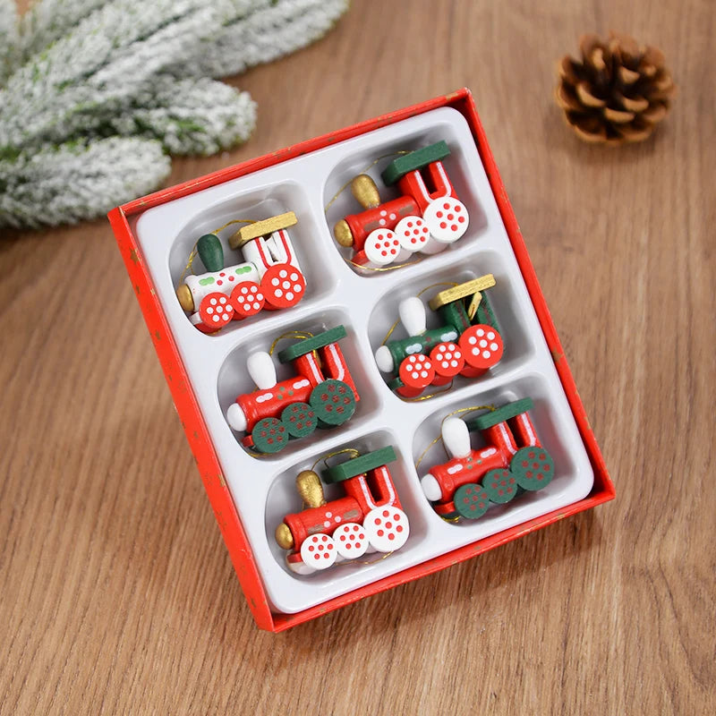 Wooden Train Pendants Christmas Tree Mini Hanging Doll Ornaments