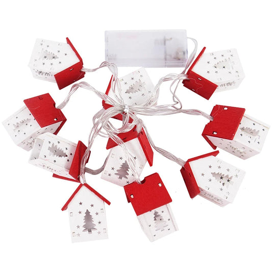 Christmas Wooden House LED String Light