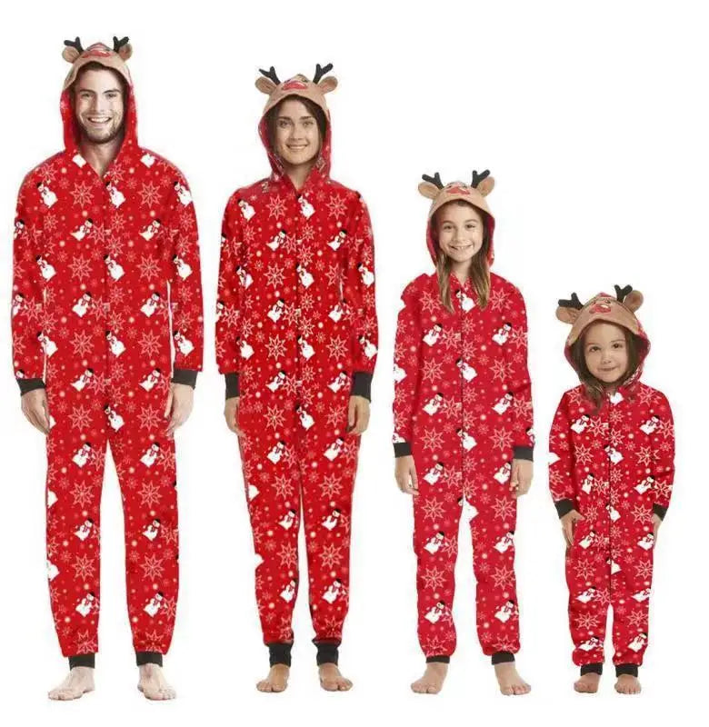 Christmas Matching Outfits for Family Elk Ear Hooded One-Piece