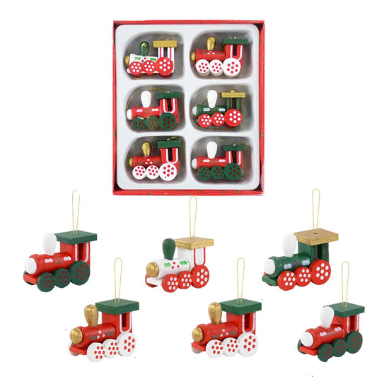 Wooden Train Pendants Christmas Tree Mini Hanging Doll Ornaments