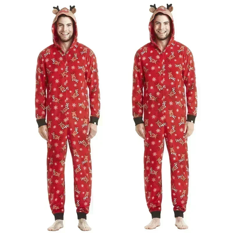 Christmas Matching Outfits for Family Elk Ear Hooded One-Piece