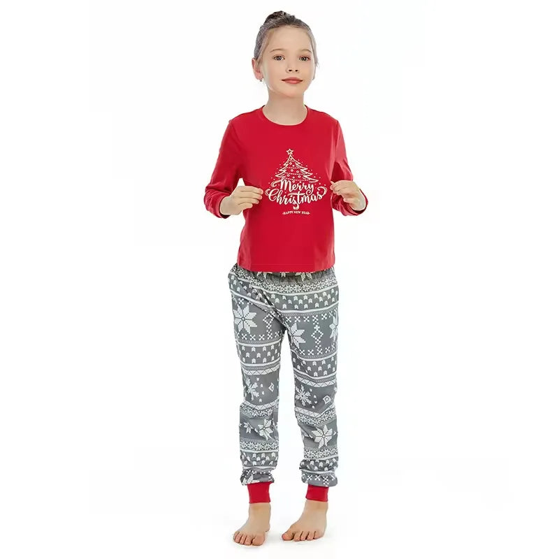 Merry Christmas Print Pajamas Set for Family Mom Dad Kids