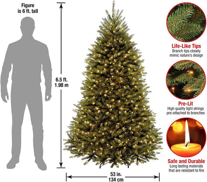 National Tree Company 6.5 ft Pre-Lit Dunhill Fir Artificial Christmas Tree, 650 Clear Lights, 1,838 Tips, Includes Stand, Green